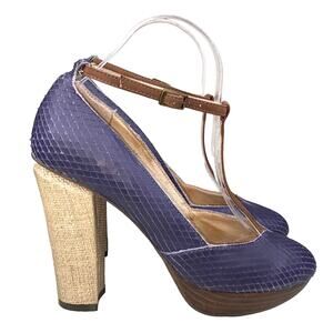 Farylrobin X Anthropologie Women's Lois Navy Dragon Scale Heels Size US 7.5